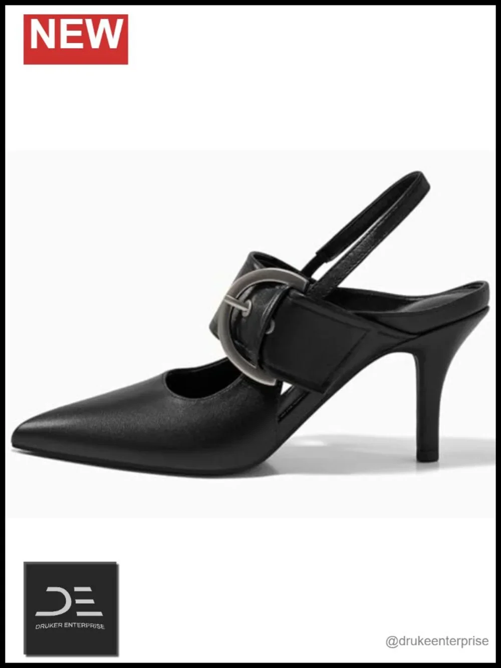 Slingback Pumps Closed Pointed Toe High Heels Belt Buckle Strap Dressy Work